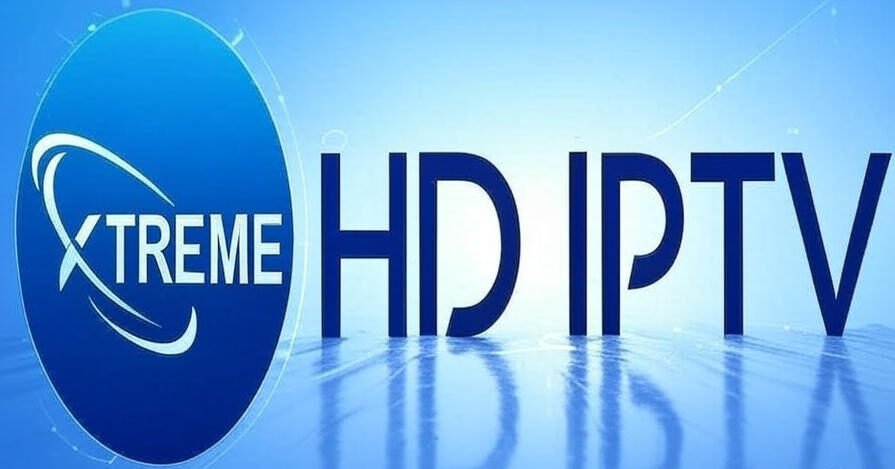 The image is a logo featuring the text "Xtreme HD IPTV." The design includes a blue circular badge on the left with the word "Xtreme" in white and a stylized swoosh symbol. To the right, the text "HD IPTV" is written in a bold, black font with a slight gradient effect.