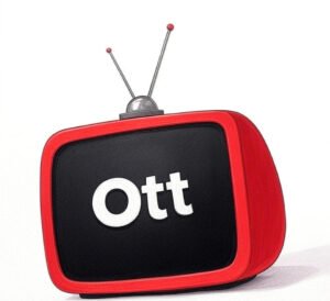 A stylized red and black retro television with two antennas, featuring the text "Ott" in bold white letters on the screen, set against a plain white background.